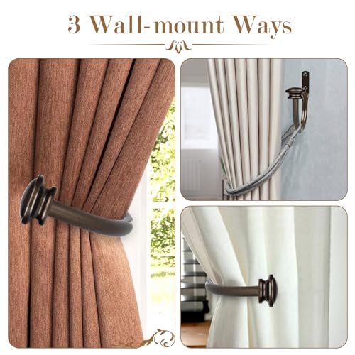 Wall-Mounted Bronze Curtain Holdbacks - Decorative Metal Drape Hooks (2 Pack)