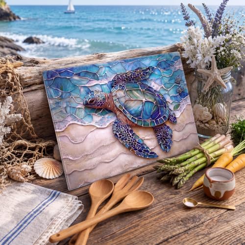 Sea Turtle Glass Cutting Board 11x15 Inch Large Tempered Kitchen Decor