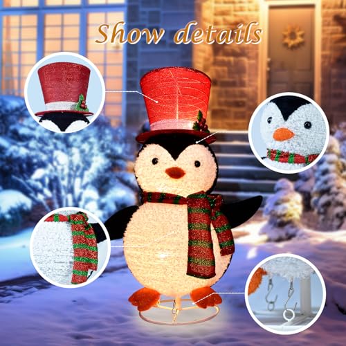 Penguin 28 inch Lighted Outdoor Christmas Decoration with Top Hat and Red Scarf (Variation: Penguin 28 inch) | HOYECHI