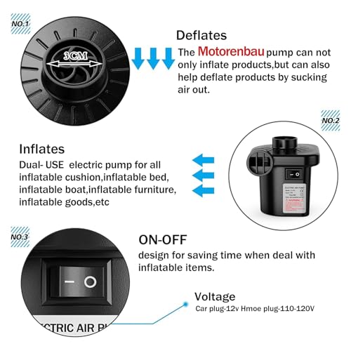 Portable Electric Air Pump for Inflatables with 3 Nozzles, 110-120V AC
