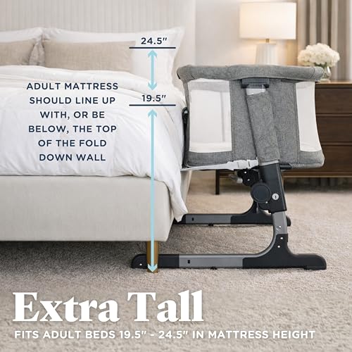 Bedside Sleeper Bassinet - Adjustable Height Breathable Mesh (Charcoal Tweed)