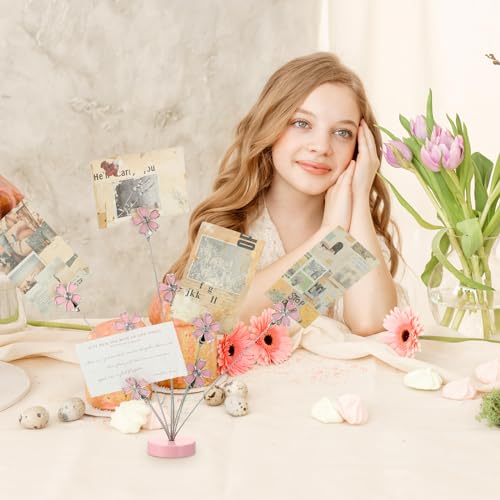 Pink Cherry Blossom Photo Tree Stand with 8 Clips for Desk Display