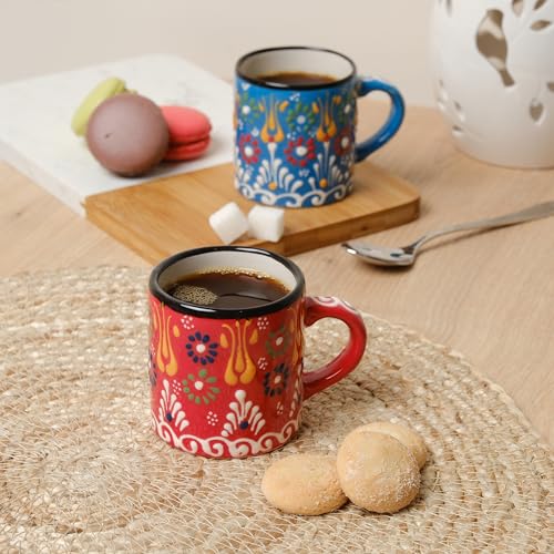 SULTAN'S GARDEN Handmade Ceramic Espresso Cups Set of 4, 5 Oz, Multicolor, Microwave & Dishwasher Safe by Elyese
