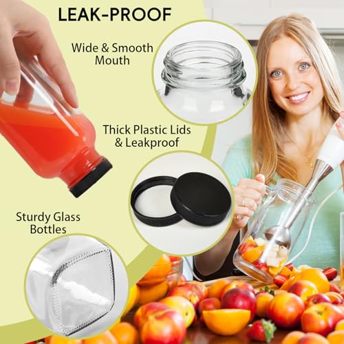 8 oz Glass Juice Bottles with Leakproof Lids - 6-Pack Reusable Jars
