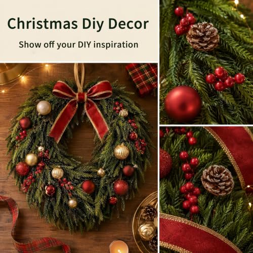 Christmas Wreath for Front Door - Artificial Norfolk Pine & Cedar, Green, 24 Inch