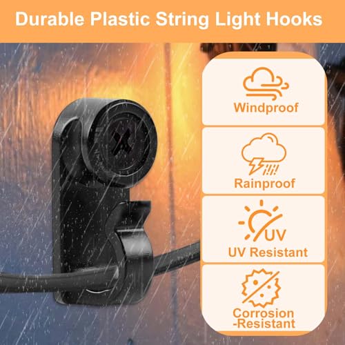 50 Pack Outdoor String Light Hooks, Weatherproof Screw-In Hanger Clips