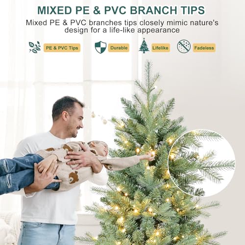 6 FT Prelit Slim Pencil Artificial Christmas Tree with 300 Lights & Metal Stand