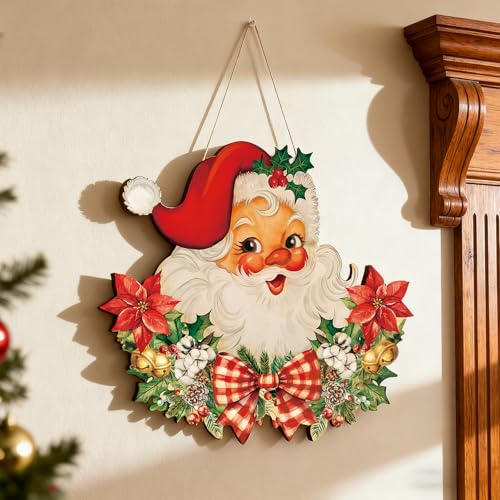 Sophena Santa Wooden Christmas Door Wreath Large - Welcome Holiday Decor