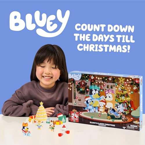 Bluey Advent Calendar Pack Toys for Girls and Boys, 24 Days of Surprises, Kids 2025 Advent Calendar w/Accessories, Stickers & Mini Christmas Tree
