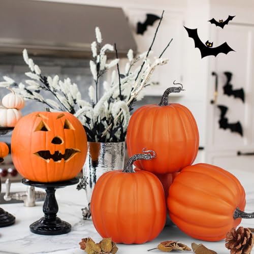 6 Inch Artificial Foam Pumpkins - 4 Piece Set for Fall Harvest Decor