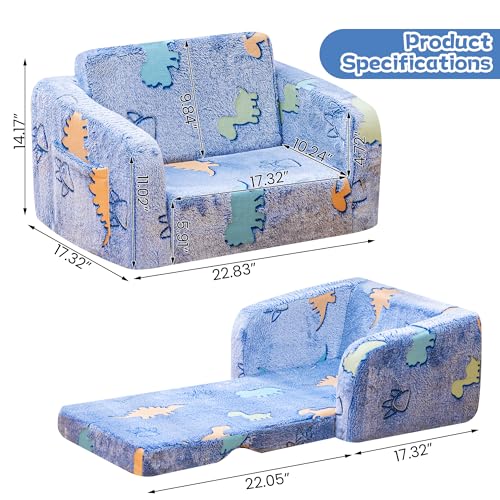 2-in-1 Foldable Toddler Couch and Floor Bed, Glow-in-the-Dark Foam Sofa