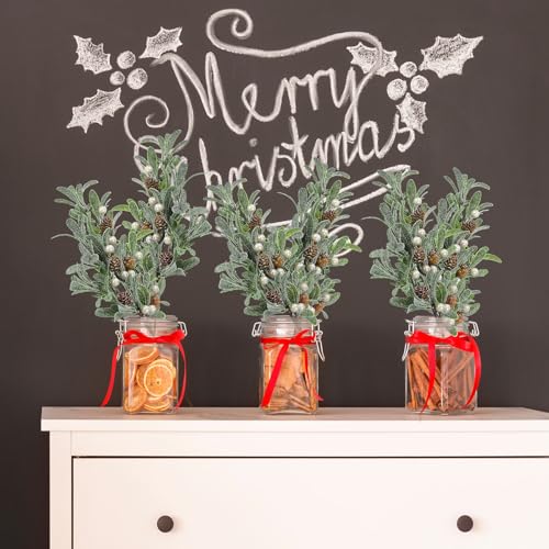 Solsew 6 Pcs Christmas Artificial Mistletoe Picks with White Berries, 17.3 Inches