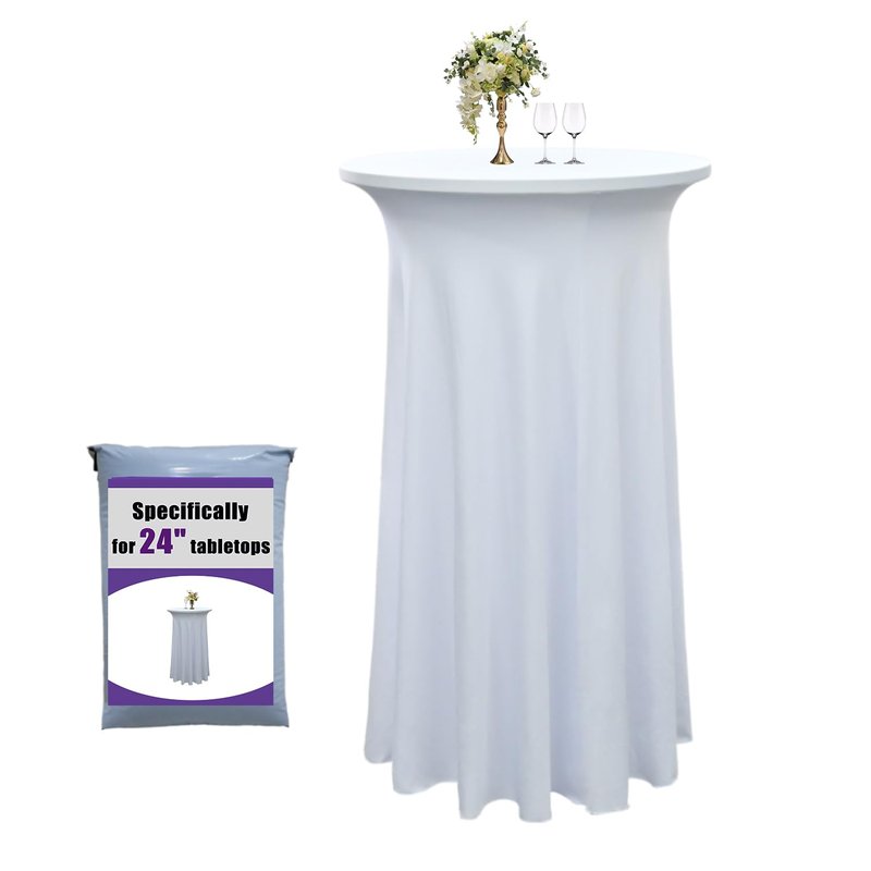 Yoquare 1-Pack 24"x43" White Round Cocktail Table Skirts | Stretch Spandex Fitted Tablecloths | Stain-Resistant, Wrinkle-Resistant, and Machine Washable for Bars, Weddings, Parties, and Banquets