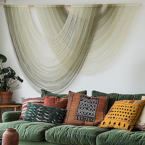Large Macrame Wall Hanging Tapestry - Moss Green Dip Dyed Ombre (57" x 39")