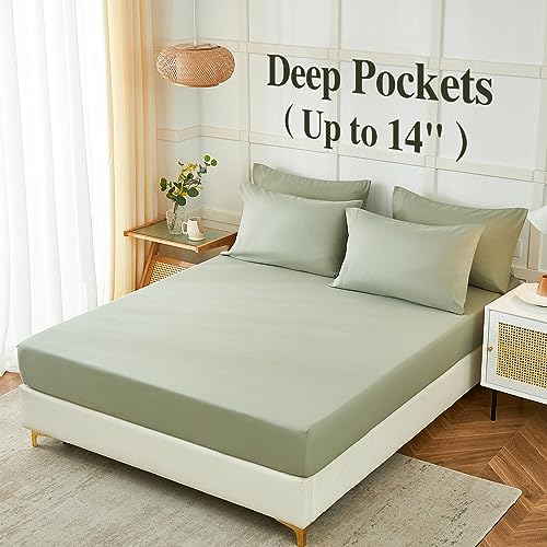 ILAVANDE 6-Piece Queen Sheet Set - Soft Microfiber Deep Pocket, Sage Green