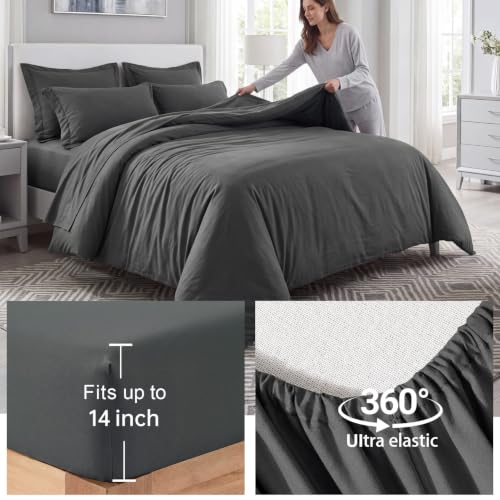 Queen 7-Piece Grey Comforter Set - Lightweight All-Season Bedding