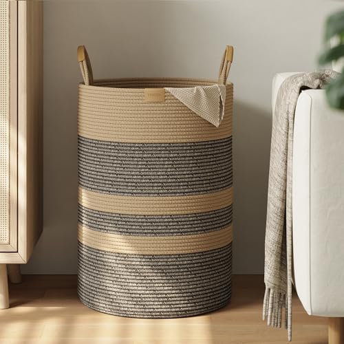 Extra Large 95L Cotton Rope Laundry Hamper with Leather Handles