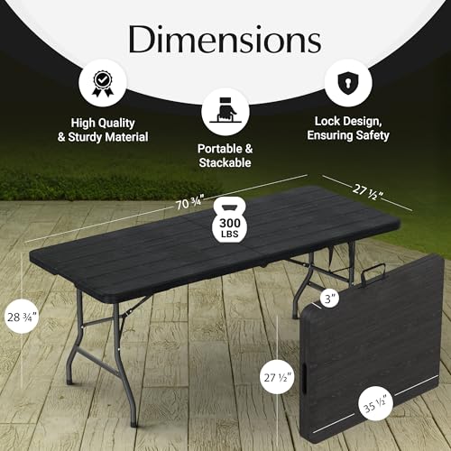 Our Modern Space 6-Foot Heavy-Duty Folding Table with Built-In Handle and Steel Legs