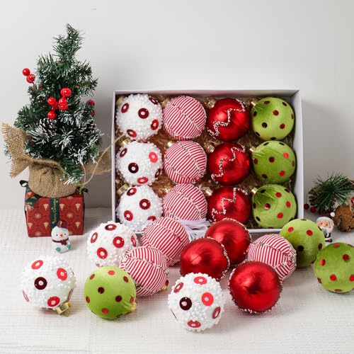 Fabullus Shatterproof Christmas Ornaments - Green & Red, 3.15 Inch Foam Holiday Decor