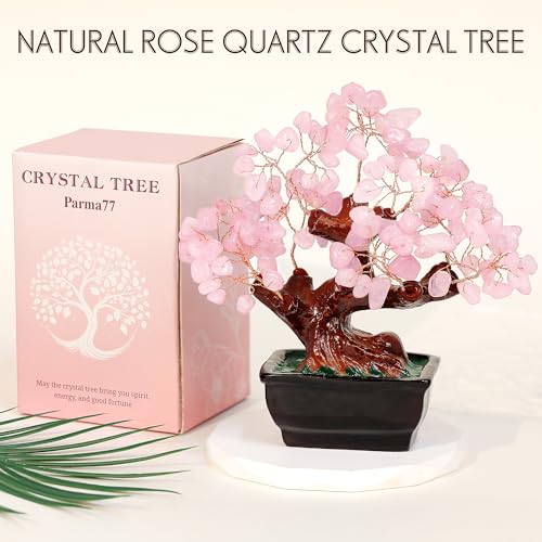 Pink Cherry Blossom Bonsai Tree Decor | Artificial Rose Quartz Tree for Feng Shui | Home & Office Accent