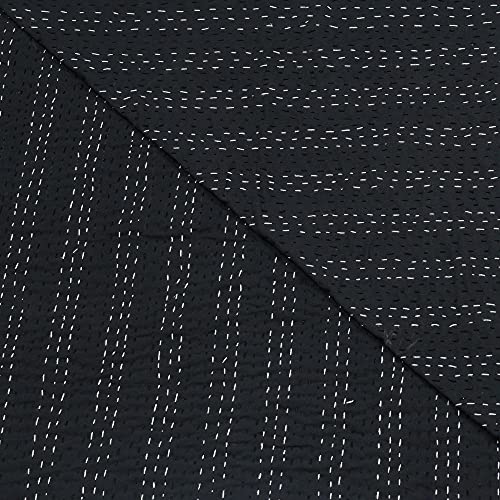 Reversible Kantha Quilt - Handmade Cotton Blanket, 90x108