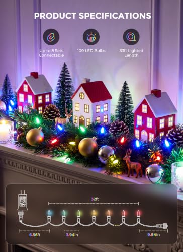 Brightown 32ft LED Christmas Lights 100-Count Multicolor Diamond Bulbs (Indoor/Outdoor) – 8 Modes