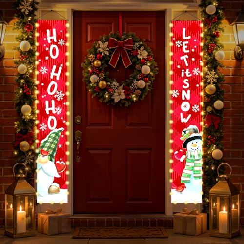 Mrsenloi Let It Snow Christmas Lighted Gnome & Santa Banner for Door - Outdoor Holiday Decor