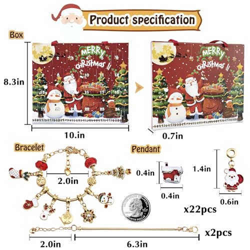 Christmas Advent Calendar Bracelets DIY Jewelry Kit with 22 Charms for 2026 Countdown