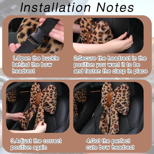 Leopard Car Neck Pillow Set - Cute Butterfly Bow Design, Soft Support