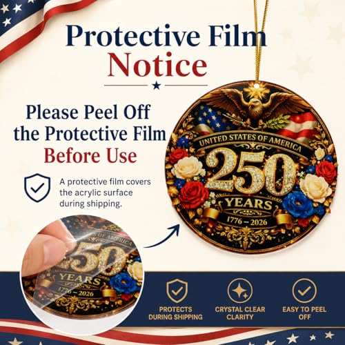 FunnySign 250th Anniversary USA 2D Acrylic Ornament – 4x4in Hanging Eagle USA 1776-2026 (Variation 3)