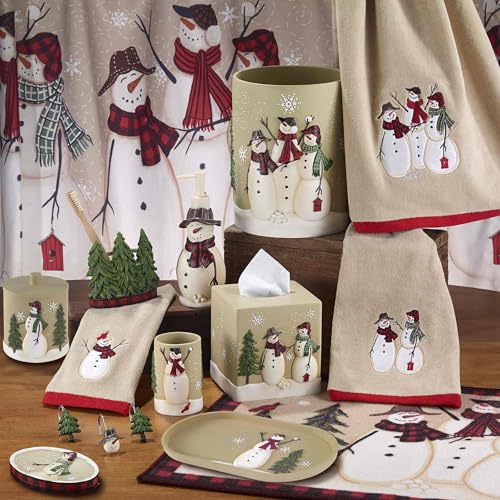 Avanti 2 Pack Snowmen Bath Towels - 100% Cotton, Festive 27x50 inches