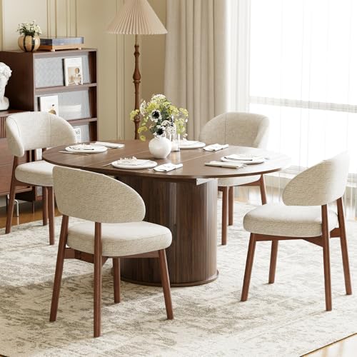 Extendable Round to Oval Dining Table Set with Storage and Chairs