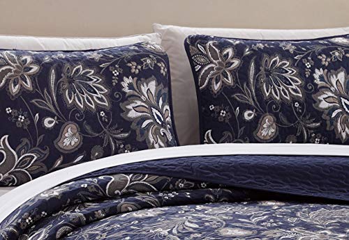 Floral Embossed Twin/Twin XL Bedspread Set - Blue, Taupe, and White