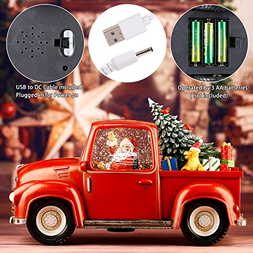 Musical Light-Up Red Truck Christmas Snow Globe with Swirling Glitter
