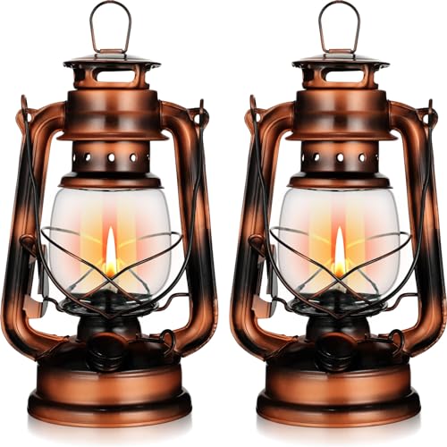 Vintage Hurricane Oil Lantern 2-Pack - 10 Inch Kerosene Lamp (Bronze)