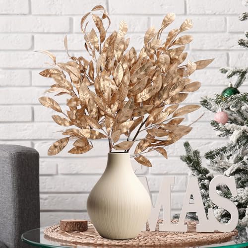 18-Inch Artificial Gold Bay Leaf Stems, Christmas Floral Picks (6 Pack)
