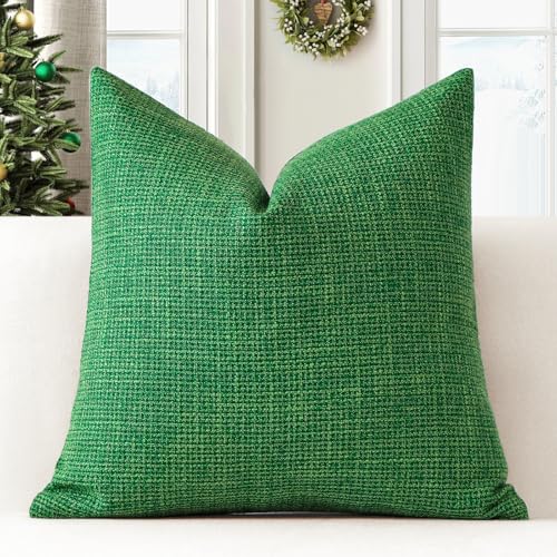 OTOSTAR Christmas Green Linen Throw Pillow Cover 18x18 Inch Set of 1 for Home Decor