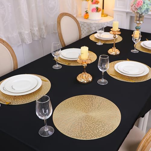 15-Inch Gold Metallic Round Placemats - Set of 6 Washable Vinyl Table Mats