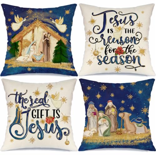 MODOVOS Nativity Scene 20x20 Inch Christmas Pillow Covers (Set of 4) – Front-Pattern Only