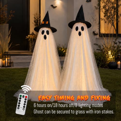 Lighted Halloween Ghost Outdoor Yard Decorations with Remote - 2 Pack