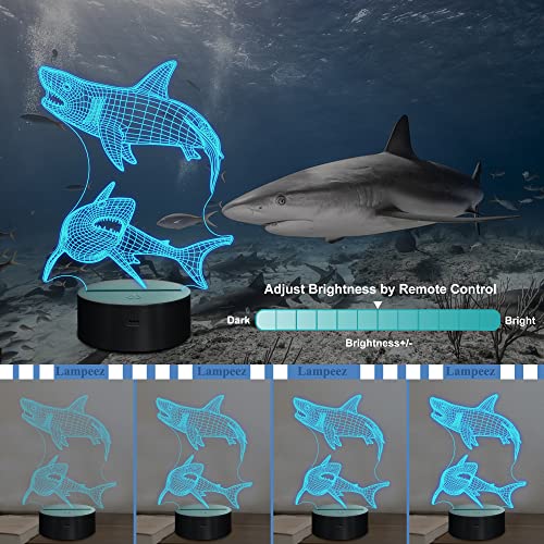 3D Shark Night Light for Kids, 16-Color LED Illusion Lamp with Remote