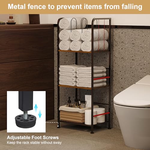 3-Tier Freestanding Bathroom Towel Rack Stand with Rustic Wood Shelf