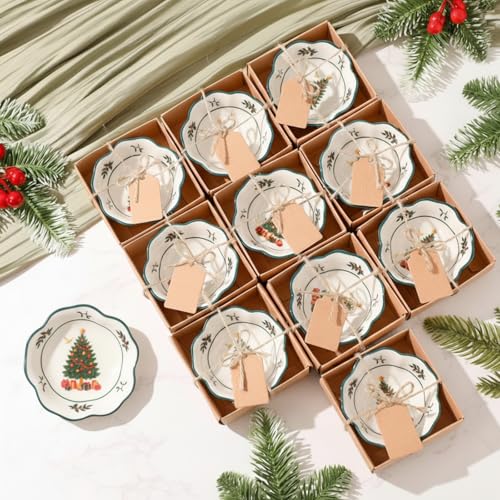 SiliFine 12 Pcs Christmas Tree Ceramic Bowls Gift Favors for Guests