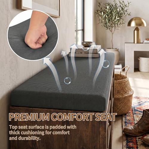 16-Cube Shoe Storage Bench with Washable Cushion, Entryway Shoe Organizer