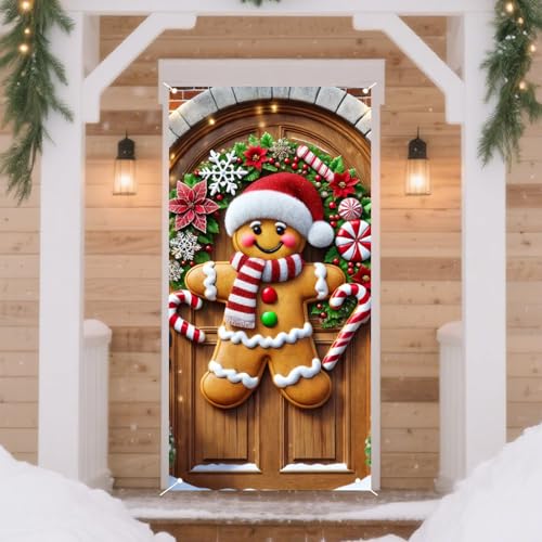 Nuxovilar Christmas Door Cover Banner Gingerbread Wreath Peppermint - DJ00031
