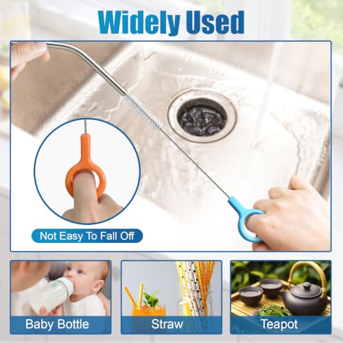 Extra Long Stainless Steel Straw Cleaner Brushes with Color Hanging Loops