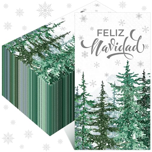 Feliz Navidad Christmas Napkins 3-Ply Disposable Hand Towels - 100 Pack