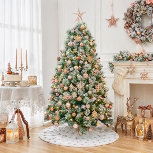 55 Inch Rose Gold Snowflake Faux Fur Christmas Tree Skirt with Fasteners