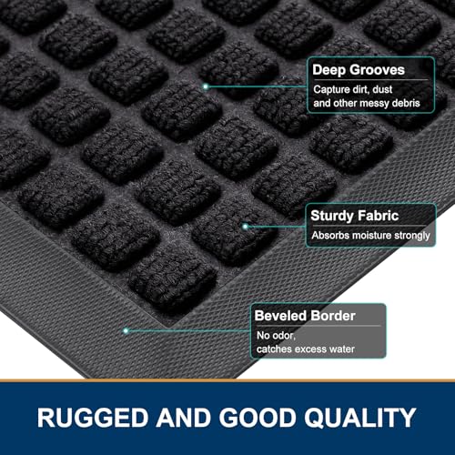 Heavy Duty Non-Slip Rubber Door Mat - 29.5x17 Inch Indoor Outdoor Entrance Rug