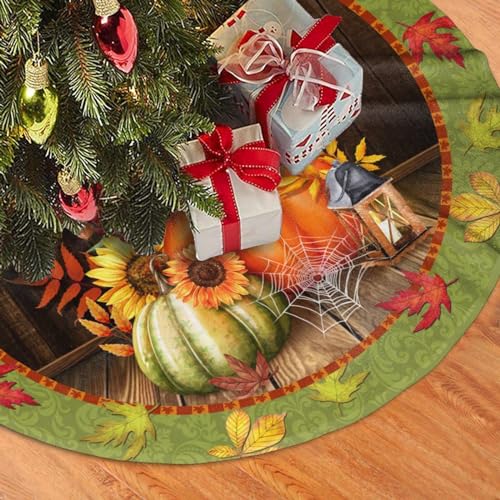 Fall Maple Leaf Christmas Tree Skirt - 30 Inch Soft Plush Holiday Mat